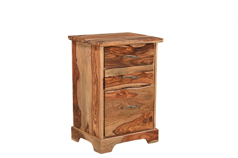 30" Natural Solid Wood Three Drawers Filing Cabinet. Filing cabinet isolated on a plain white background, finished in tan wood.