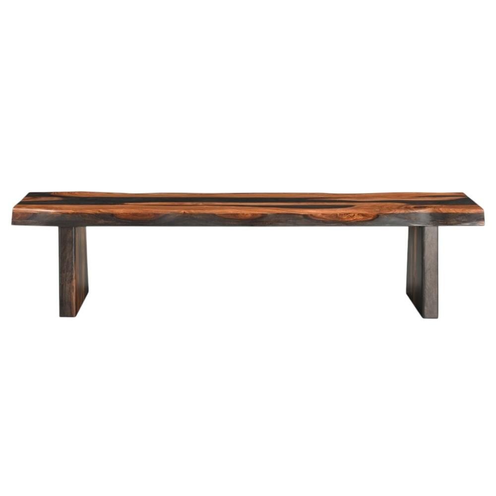 75" Brown Solid Wood Live Edge Dining Bench on a white background