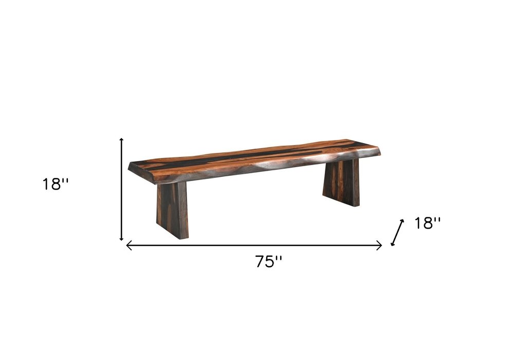 75" Brown Solid Wood Live Edge Dining Bench - SKU 565285
