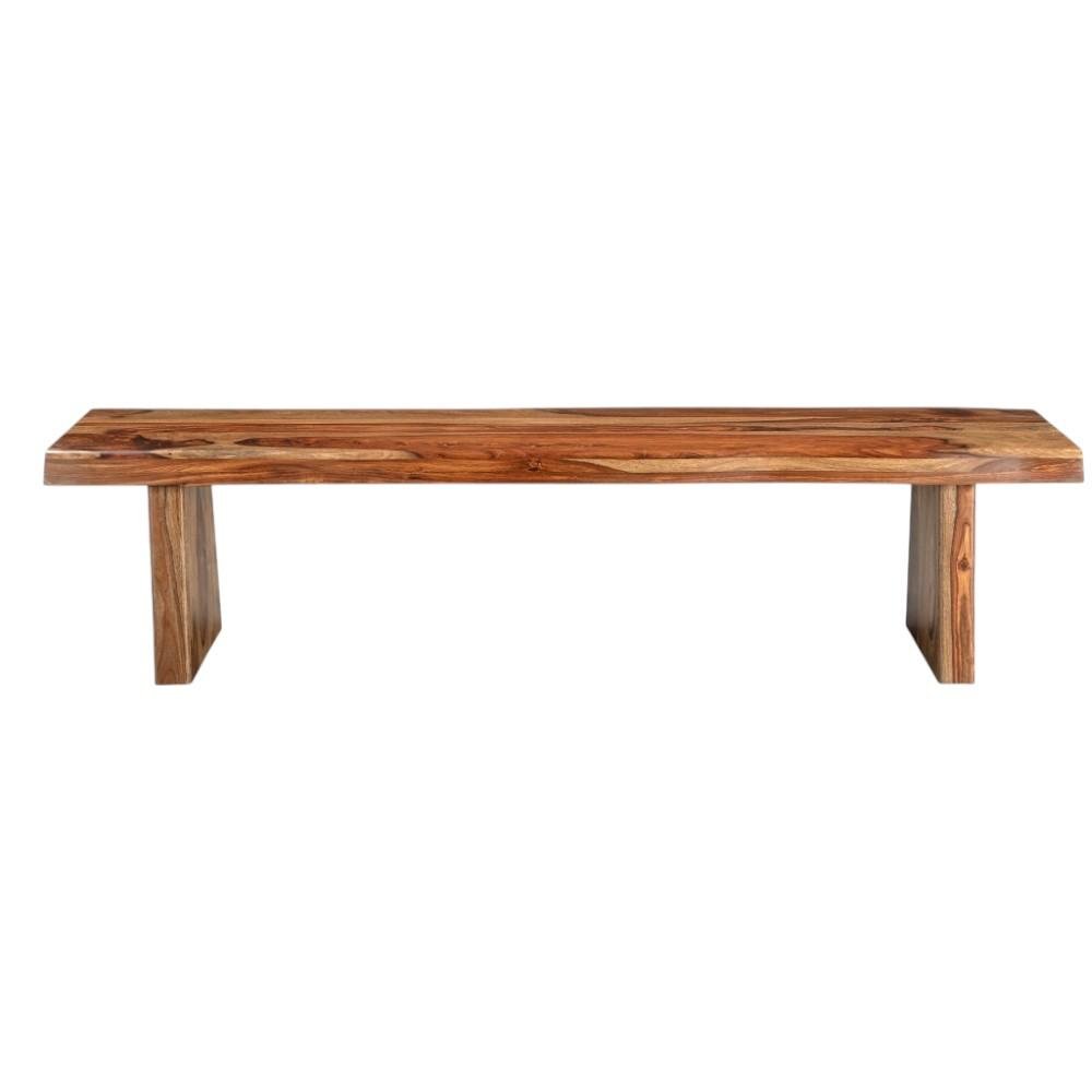 75" Brown Solid Wood Live Edge Dining Bench on a white background