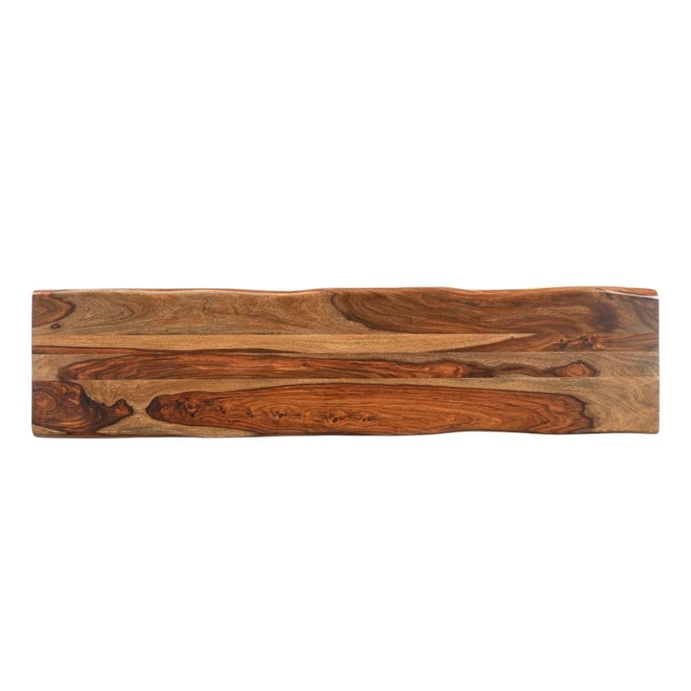 75" Brown Solid Wood Live Edge Dining Bench on a white background