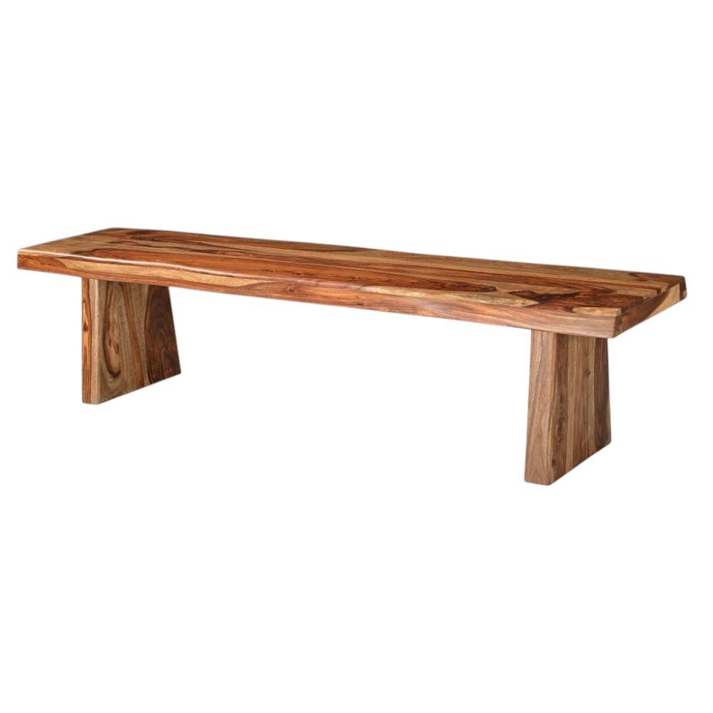 75" Brown Solid Wood Live Edge Dining Bench on a white background