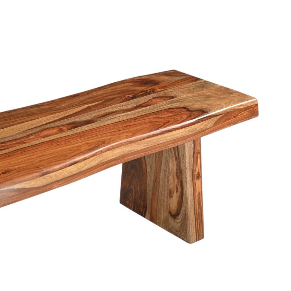 75" Brown Solid Wood Live Edge Dining Bench on a white background
