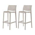 Set of Two 30" Taupe Faux Rattan Outdoor Bar Height Chairs on a white background