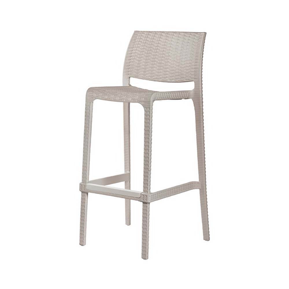 Set of Two 30" Taupe Faux Rattan Outdoor Bar Height Chairs on a white background
