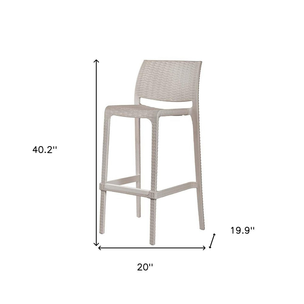 Set of Two 30" Taupe Faux Rattan Outdoor Bar Height Chairs on a white background