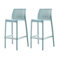 Set of Two 30" Baby Blue Heavy Duty Plastic Low Back Outdoor Bar Height Chairs on a white background