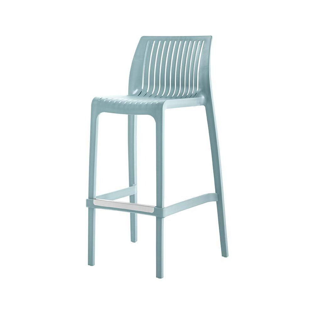 Set of Two 30" Baby Blue Heavy Duty Plastic Low Back Outdoor Bar Height Chairs - 40.20" H x 19.90" W x 20.00" D