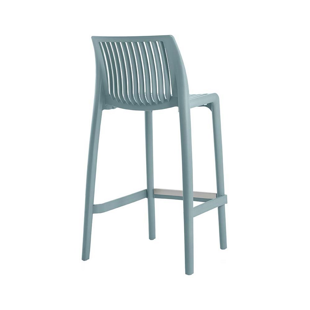 Set of Two 30" Baby Blue Heavy Duty Plastic Low Back Outdoor Bar Height Chairs - 40.20" H x 19.90" W x 20.00" D