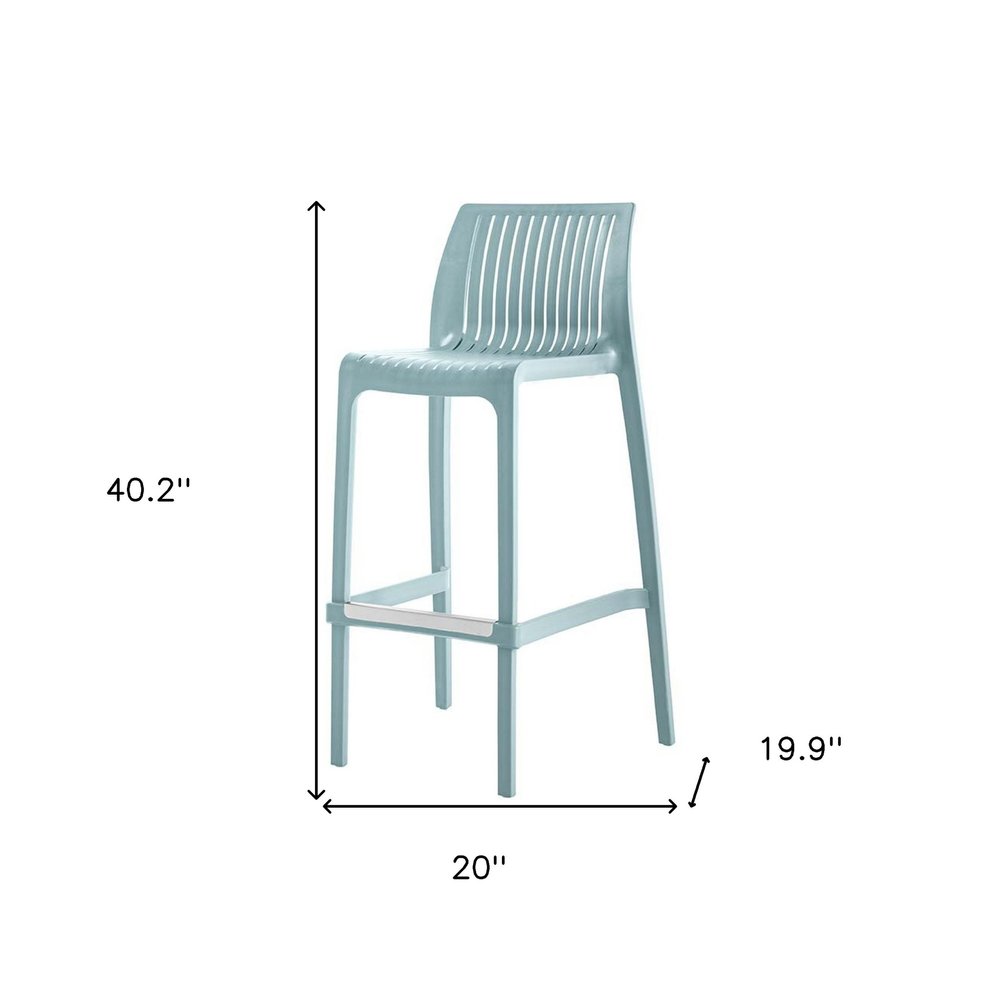 Set of Two 30" Baby Blue Heavy Duty Plastic Low Back Outdoor Bar Height Chairs - 40.20" H x 19.90" W x 20.00" D