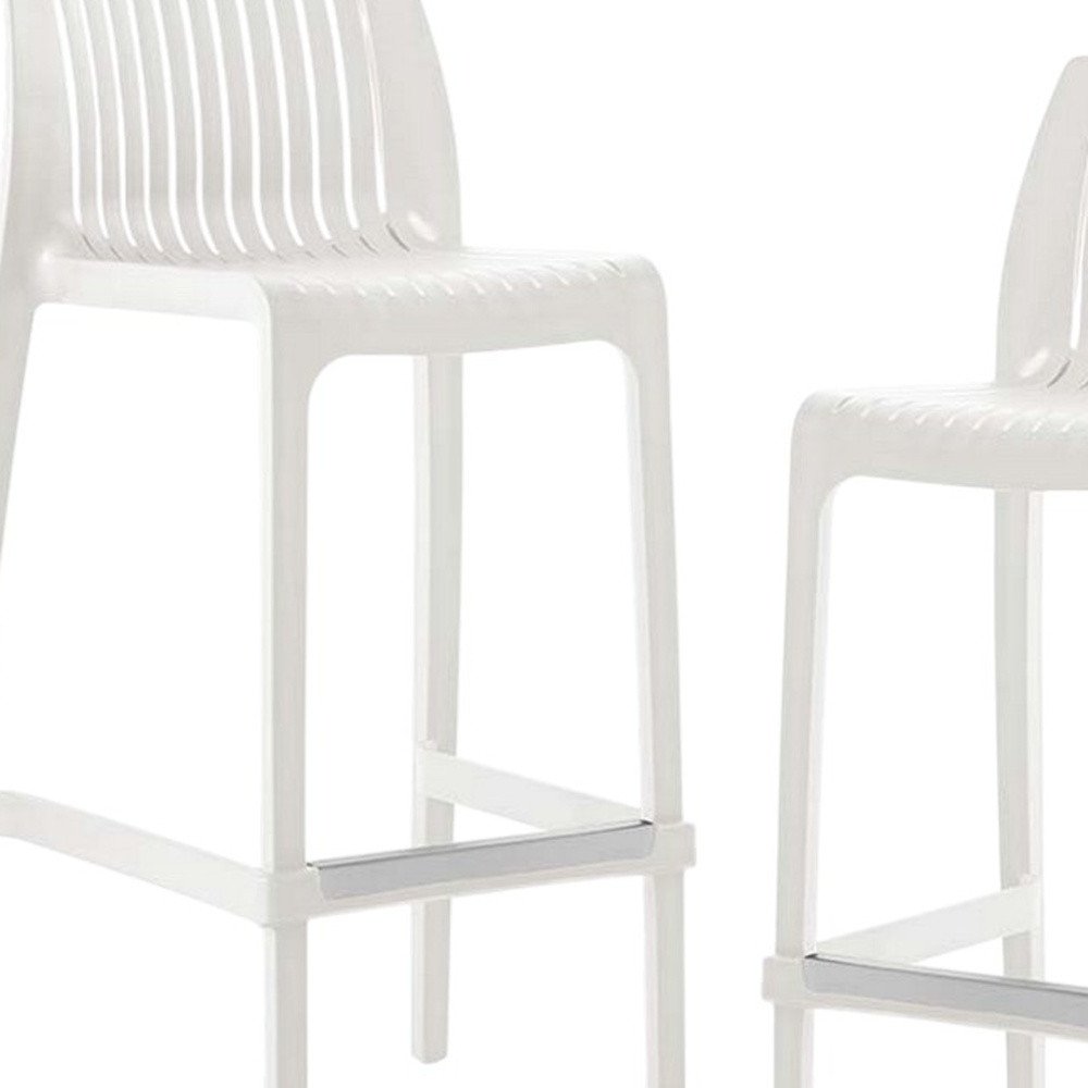 Set of Two 30" White Heavy Duty Plastic Low Back Outdoor Bar Height Chairs - 40.20" H x 19.90" W x 20.00" D