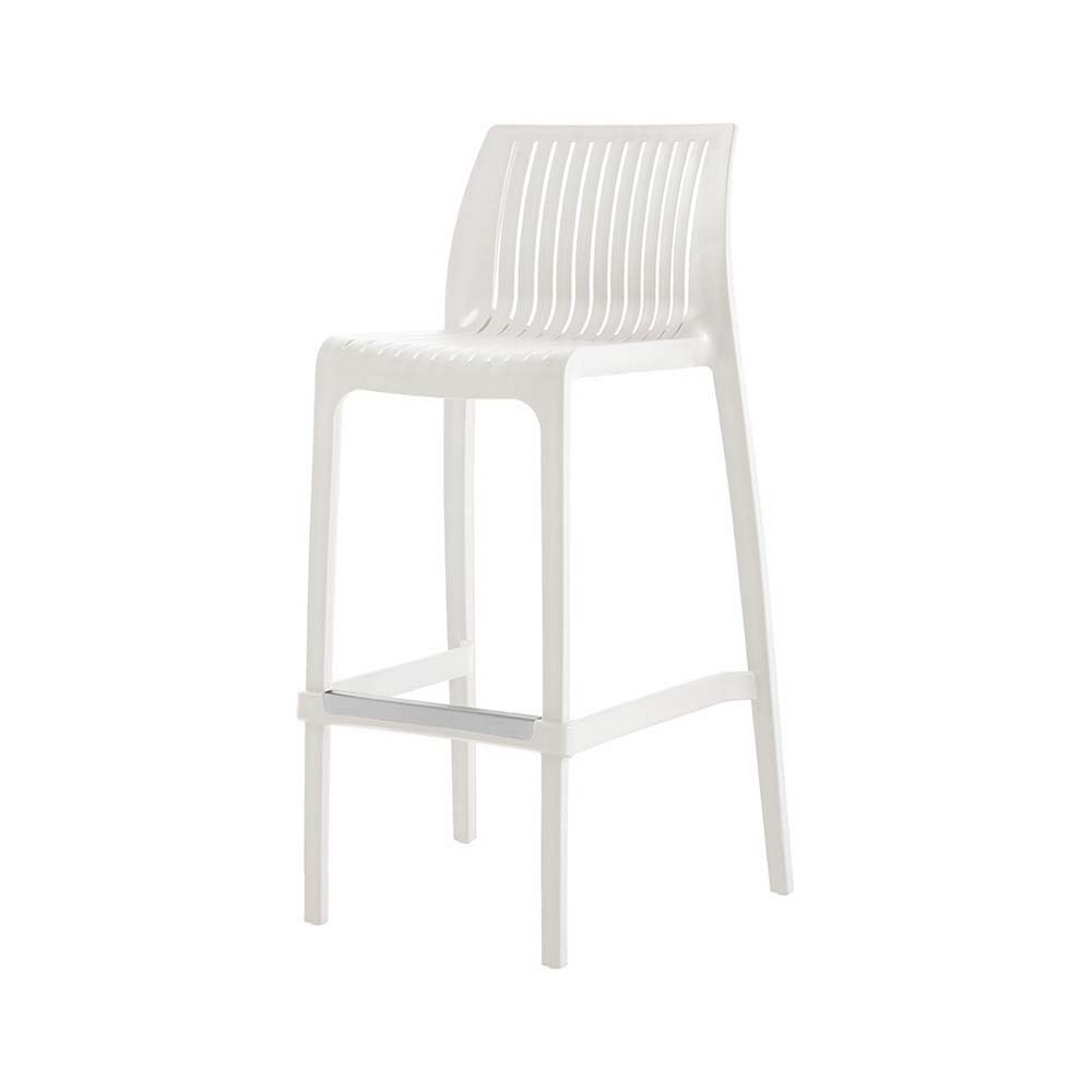Set of Two 30" White Heavy Duty Plastic Low Back Outdoor Bar Height Chairs - 40.20" H x 19.90" W x 20.00" D