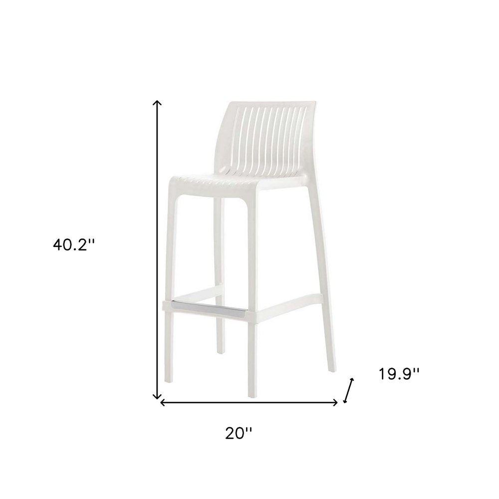 Set of Two 30" White Heavy Duty Plastic Low Back Outdoor Bar Height Chairs - 40.20" H x 19.90" W x 20.00" D