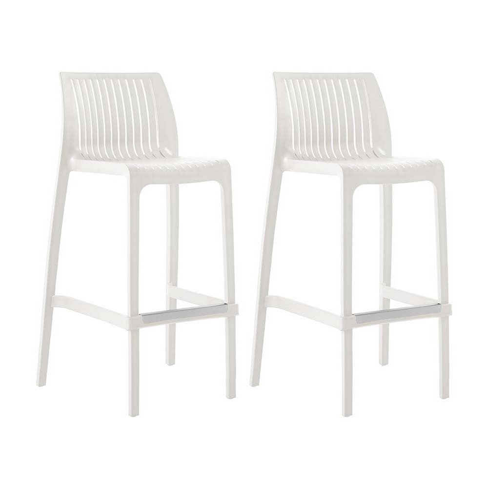 Set of Two 30" White Heavy Duty Plastic Low Back Outdoor Bar Height Chairs - 40.20" H x 19.90" W x 20.00" D