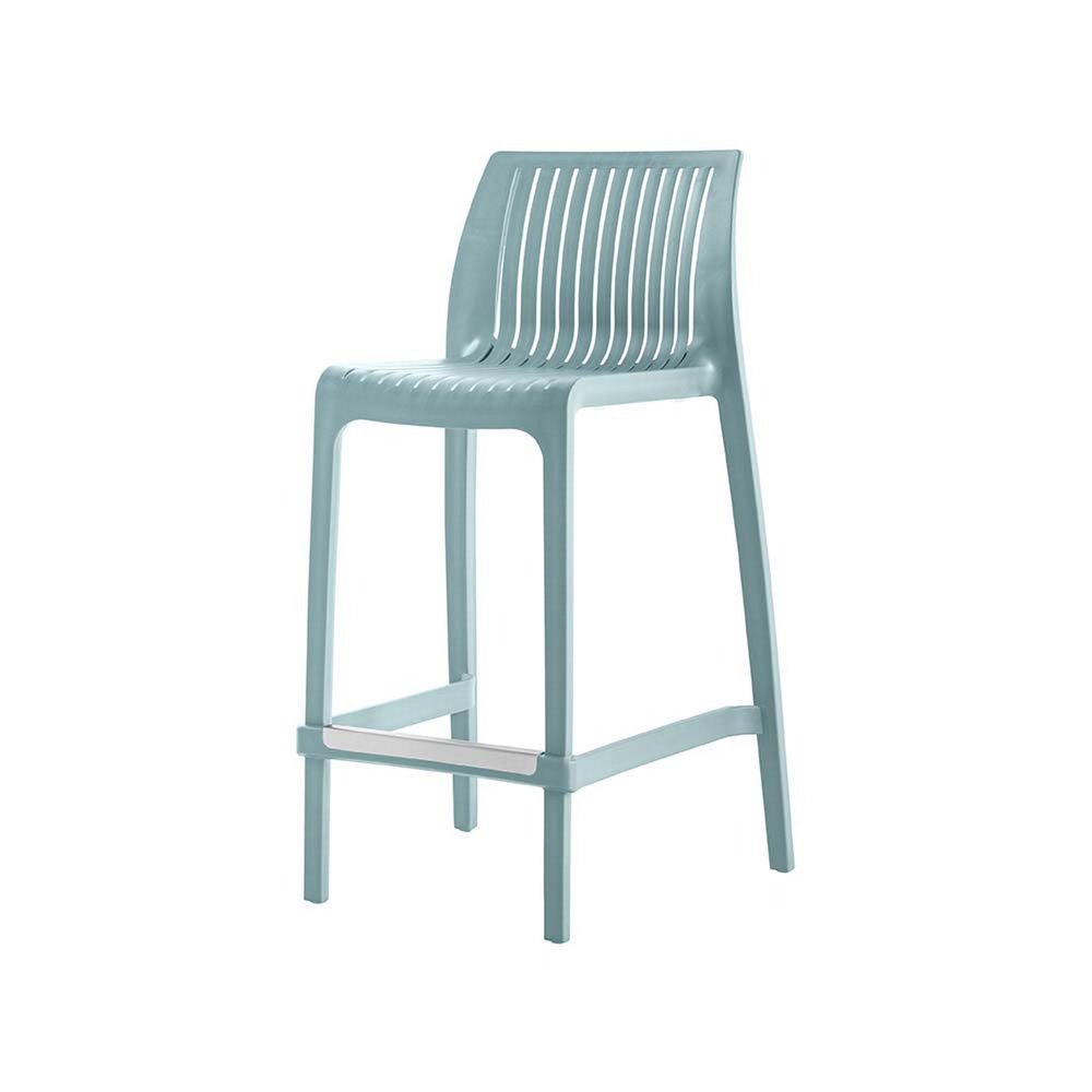 Set of Two 26" Baby Blue Heavy Duty Plastic Low Back Outdoor Counter Height Bar Chairs - 36.20" H x 19.70" W x 19.90" D