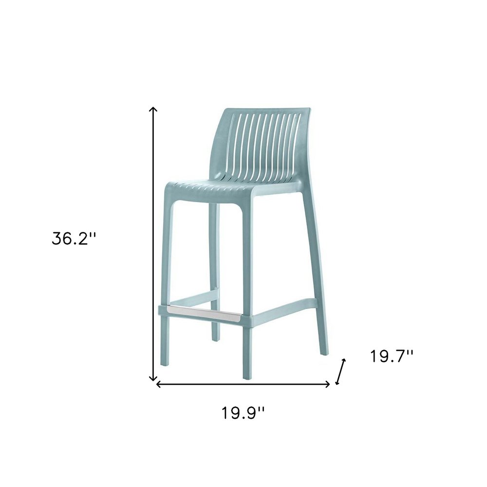 Set of Two 26" Baby Blue Heavy Duty Plastic Low Back Outdoor Counter Height Bar Chairs - 36.20" H x 19.70" W x 19.90" D