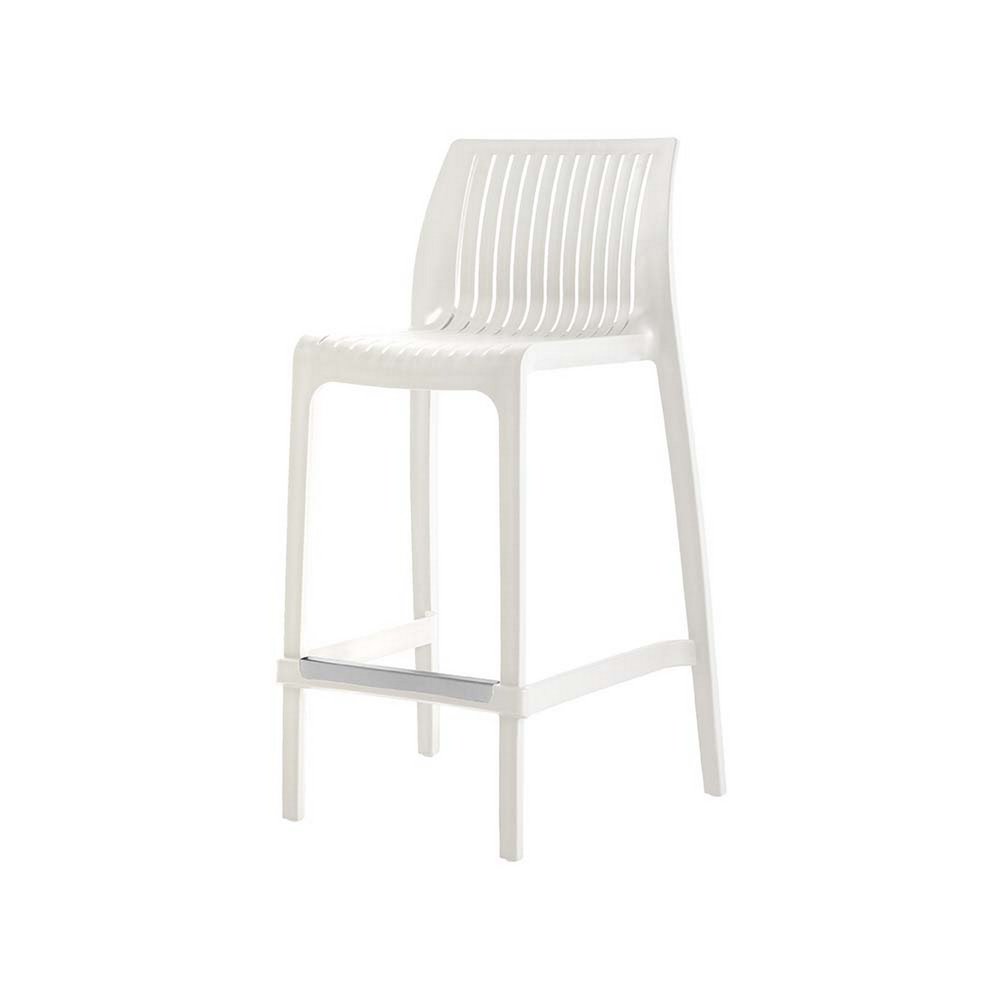 Set of Two 26" White Heavy Duty Plastic Low Back Outdoor Counter Height Bar Chairs - 36.20" H x 19.70" W x 19.90" D