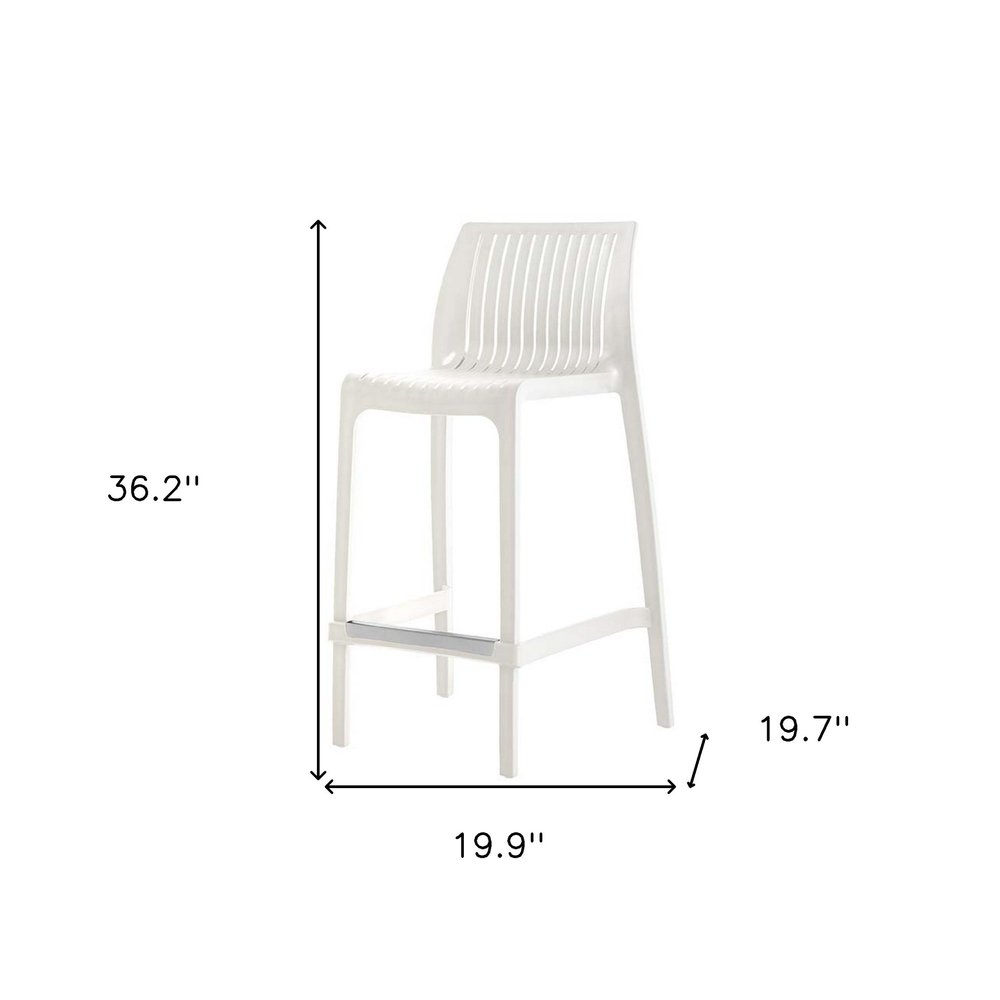Set of Two 26" White Heavy Duty Plastic Low Back Outdoor Counter Height Bar Chairs - 36.20" H x 19.70" W x 19.90" D