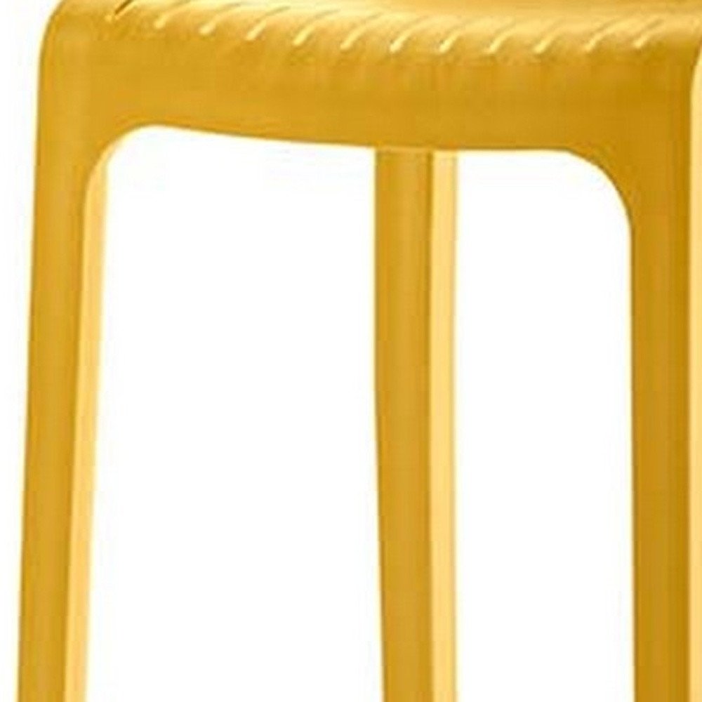Set of Two 26" Yellow Heavy Duty Plastic Low Back Outdoor Counter Height Bar Chairs on a white background