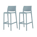 Set of Two 30" Baby Blue Heavy Duty Plastic Low Back Outdoor Bar Height Chairs on a white background