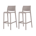 Set of Two 30" Taupe Heavy Duty Plastic Low Back Outdoor Bar Height Chairs on a white background