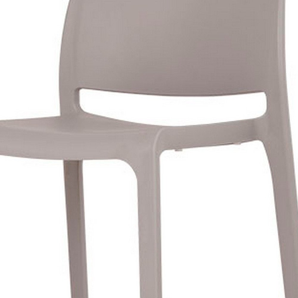 Set of Two 30" Taupe Heavy Duty Plastic Low Back Outdoor Bar Height Chairs on a white background