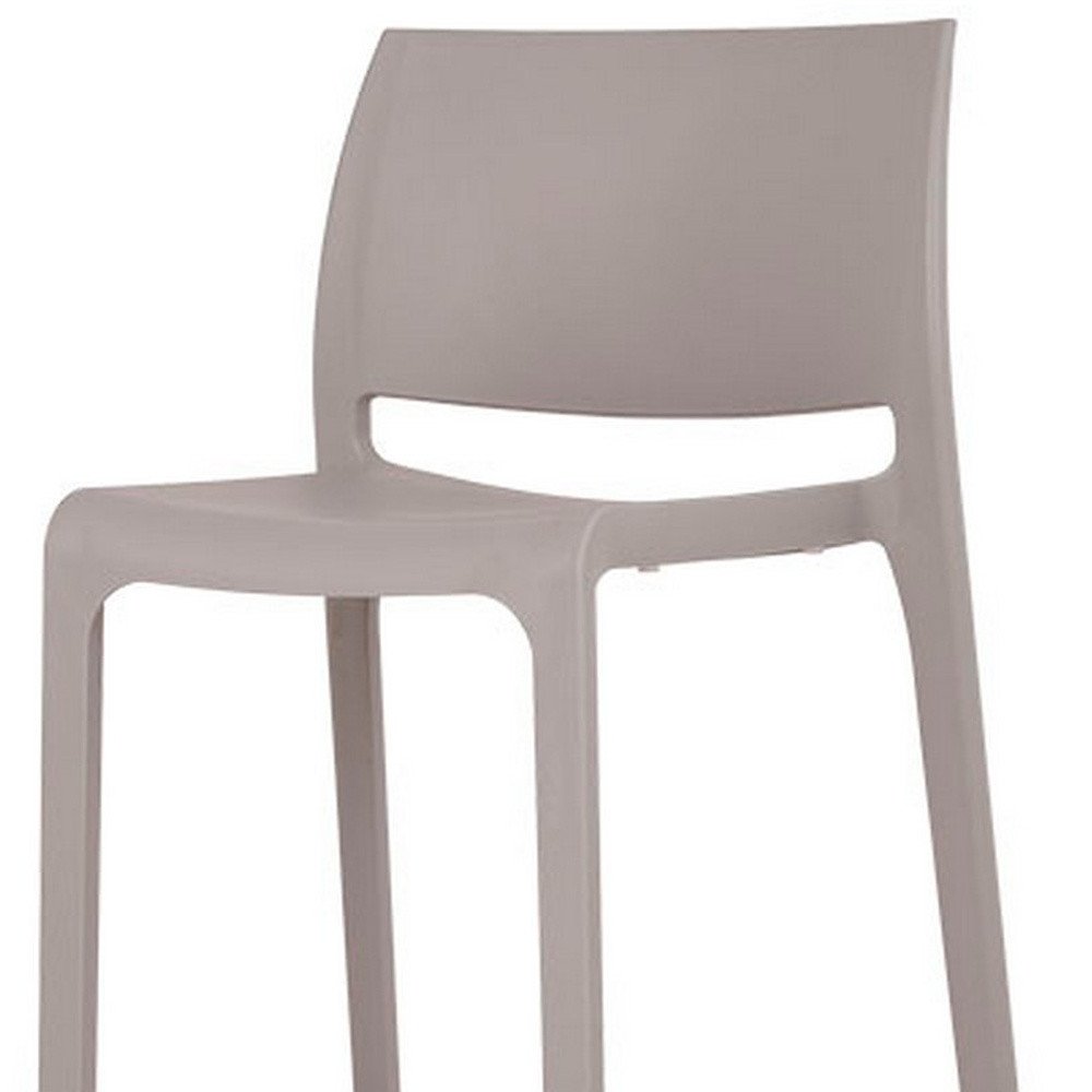 Set of Two 30" Taupe Heavy Duty Plastic Low Back Outdoor Bar Height Chairs on a white background