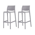 Set of Two 30" Gray Heavy Duty Plastic Low Back Outdoor Bar Height Chairs on a white background