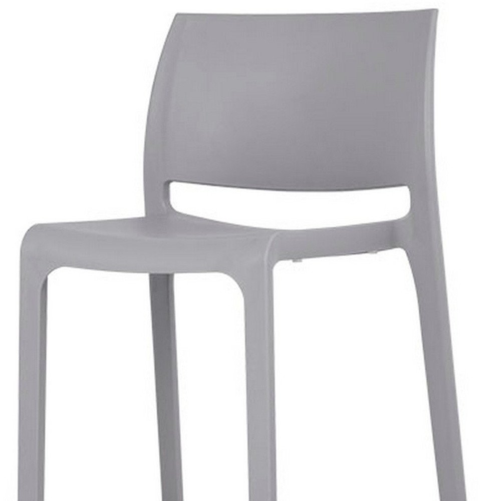 Set of Two 30" Gray Heavy Duty Plastic Low Back Outdoor Bar Height Chairs on a white background