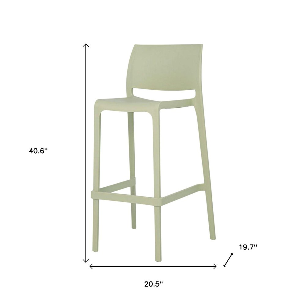 Set of Two 30" Green Heavy Duty Plastic Low Back Outdoor Bar Height Chairs on a white background