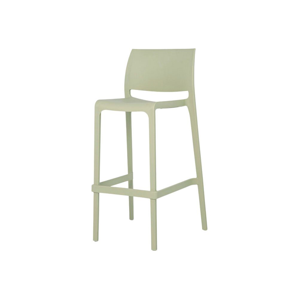 Set of Two 30" Green Heavy Duty Plastic Low Back Outdoor Bar Height Chairs on a white background