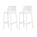Set of Two 30" White Heavy Duty Plastic Low Back Outdoor Bar Height Chairs on a white background