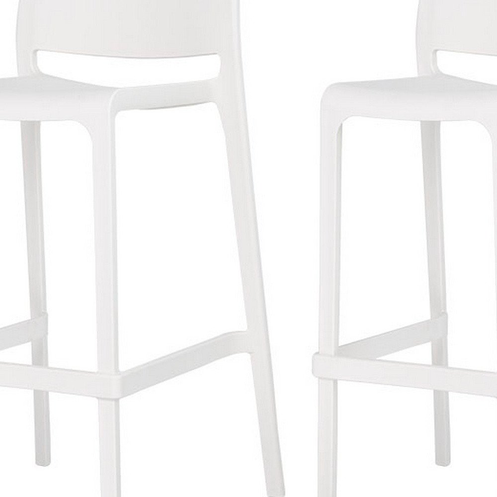 Set of Two 30" White Heavy Duty Plastic Low Back Outdoor Bar Height Chairs - 40.60" H x 19.70" W x 20.50" D