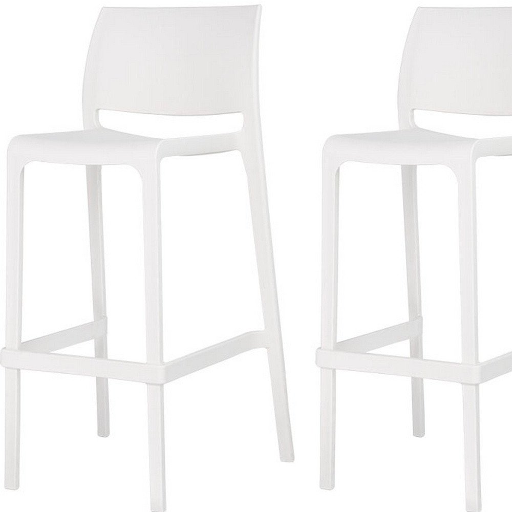 Set of Two 30" White Heavy Duty Plastic Low Back Outdoor Bar Height Chairs - 40.60" H x 19.70" W x 20.50" D