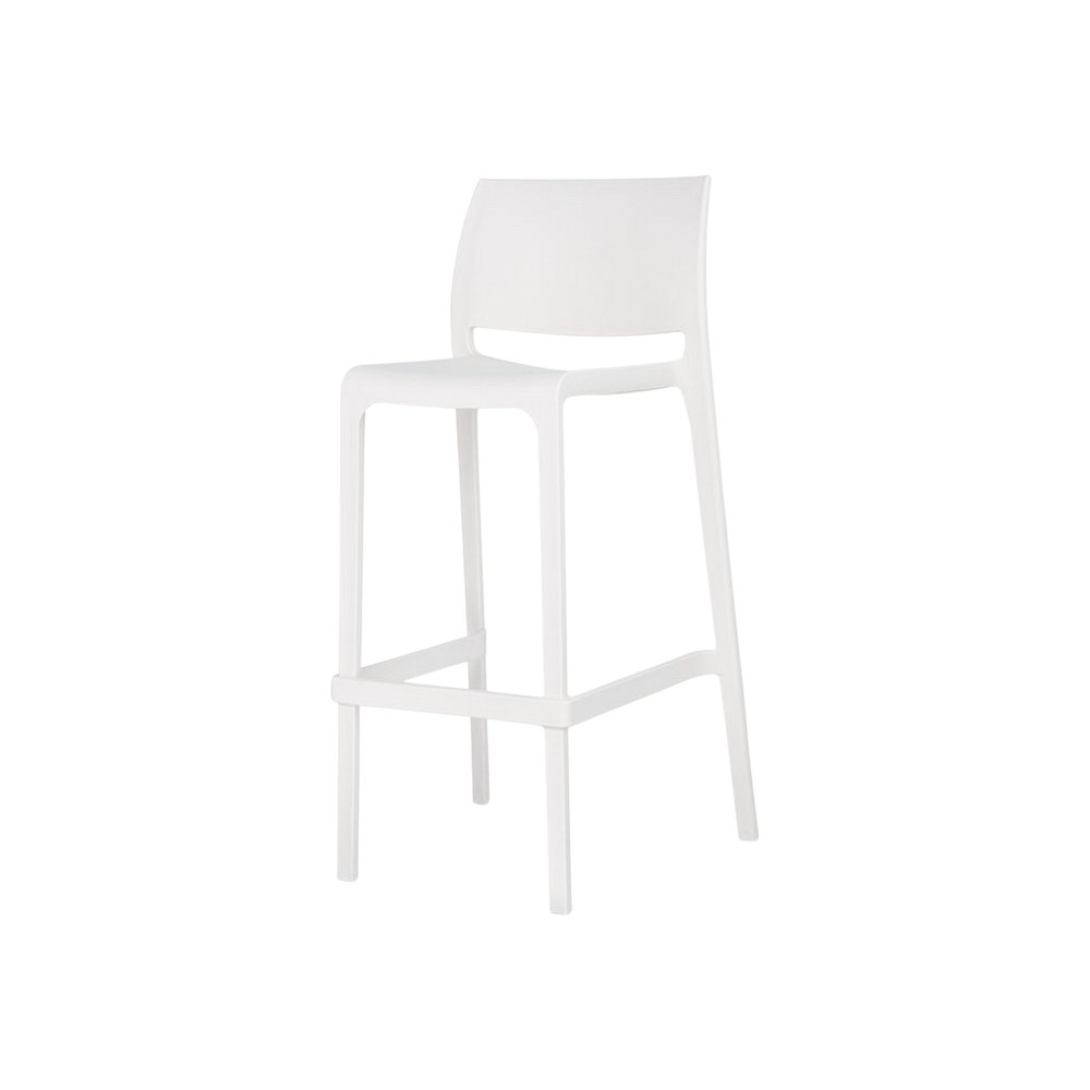 Set of Two 30" White Heavy Duty Plastic Low Back Outdoor Bar Height Chairs - 40.60" H x 19.70" W x 20.50" D