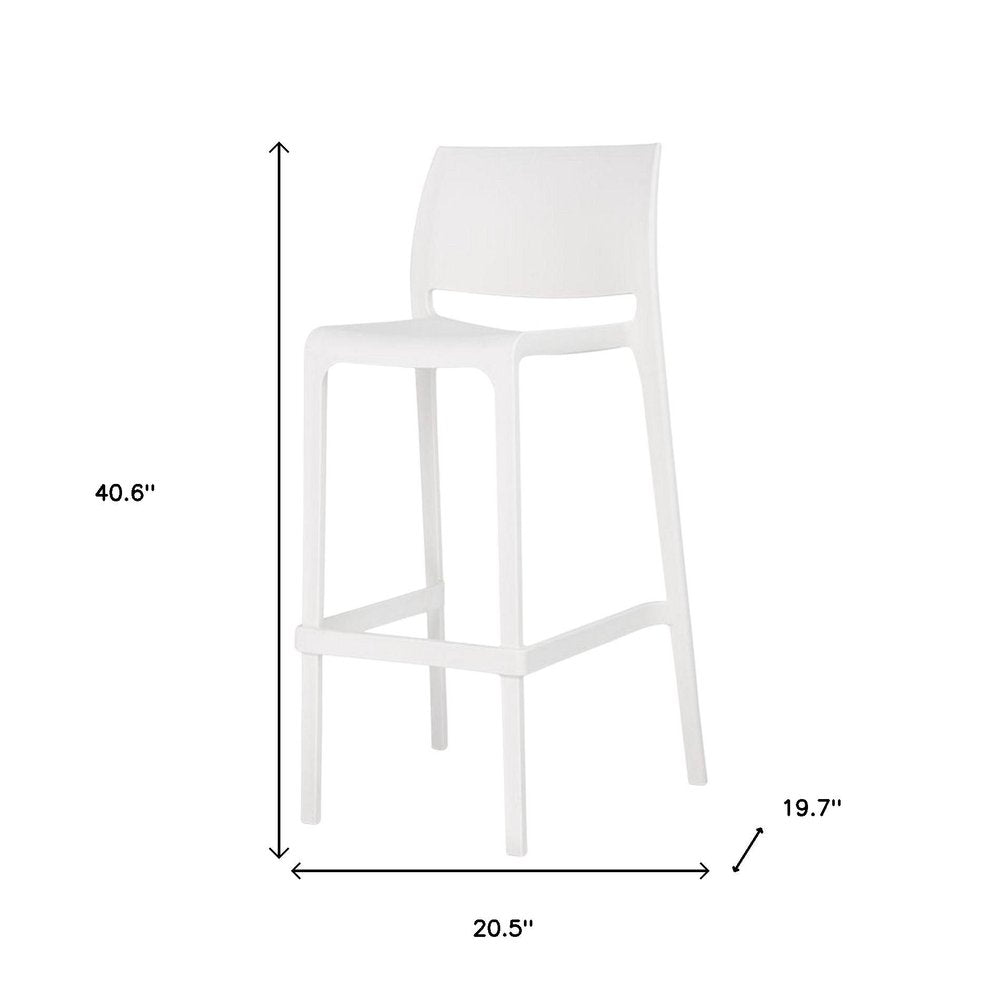 Set of Two 30" White Heavy Duty Plastic Low Back Outdoor Bar Height Chairs - 40.60" H x 19.70" W x 20.50" D