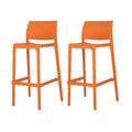 Set of Two 30" Orange Heavy Duty Plastic Low Back Outdoor Bar Height Chairs on a white background