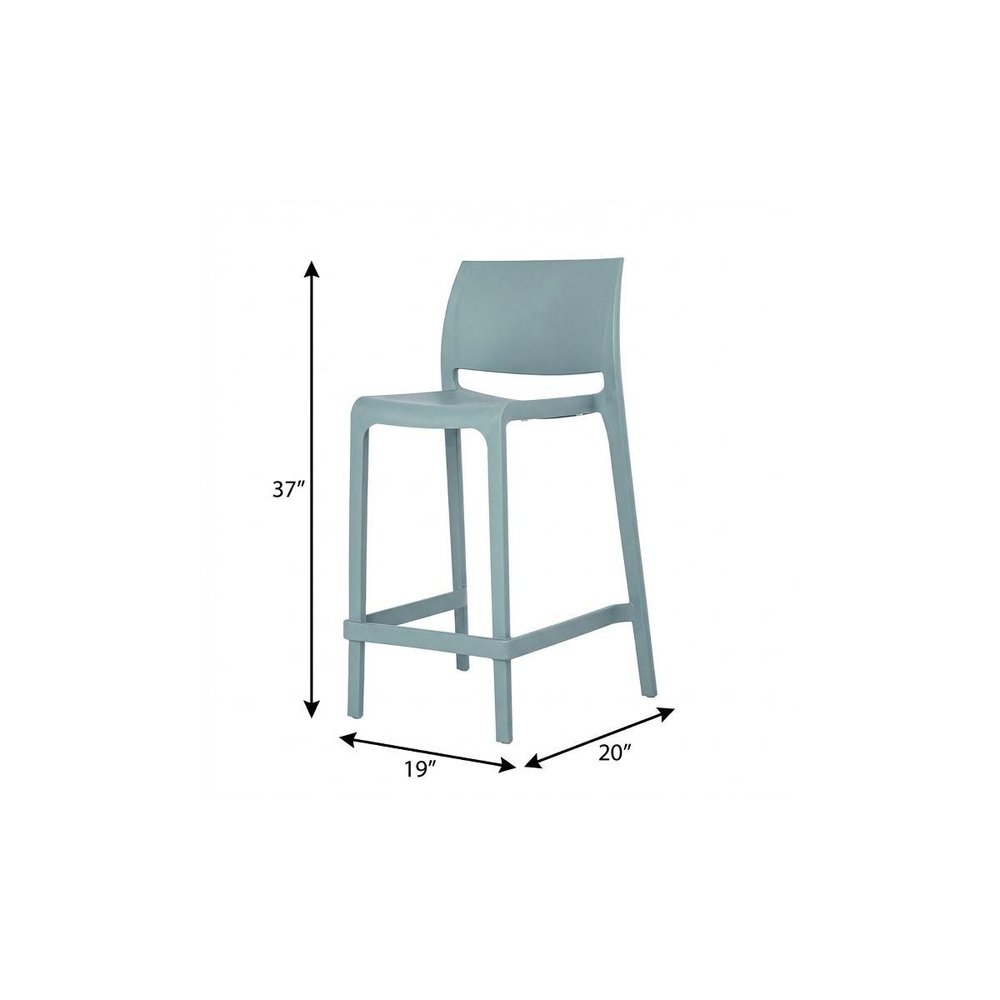 Set of Two 26" Baby Blue Heavy Duty Plastic Low Back Outdoor Counter Height Bar Chairs - 37.00" H x 19.00" W x 20.00" D