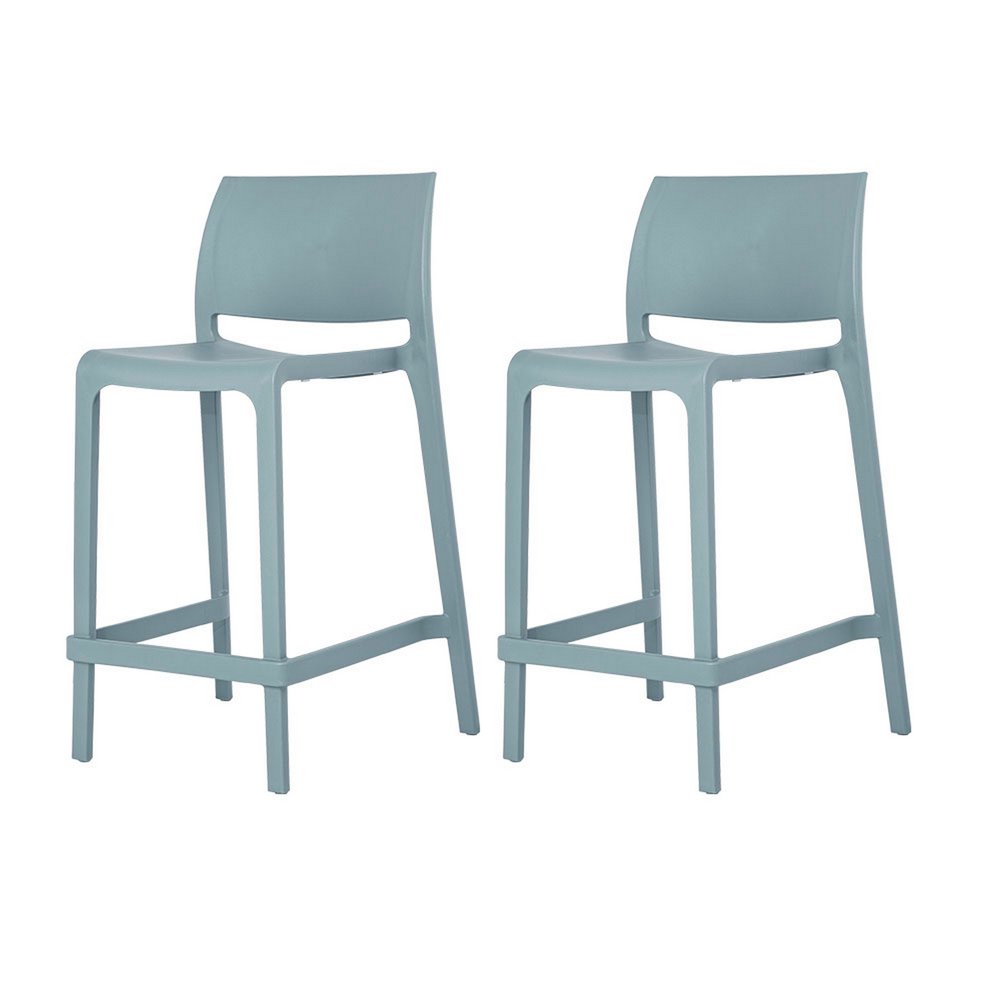 Set of Two 26" Baby Blue Heavy Duty Plastic Low Back Outdoor Counter Height Bar Chairs - 37.00" H x 19.00" W x 20.00" D
