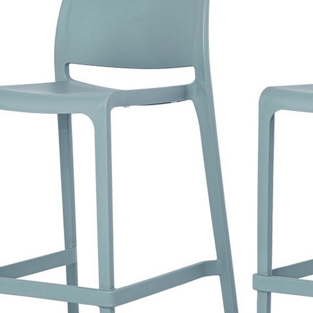 Set of Two 26" Baby Blue Heavy Duty Plastic Low Back Outdoor Counter Height Bar Chairs - 37.00" H x 19.00" W x 20.00" D