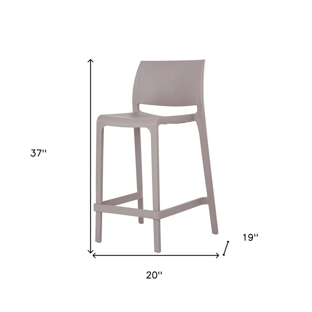 Set of Two 26" Taupe Heavy Duty Plastic Low Back Outdoor Counter Height Bar Chairs on a white background