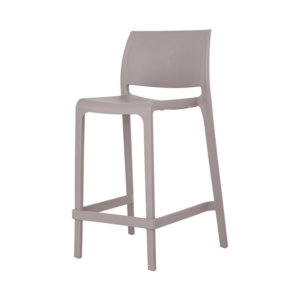 Set of Two 26" Taupe Heavy Duty Plastic Low Back Outdoor Counter Height Bar Chairs on a white background