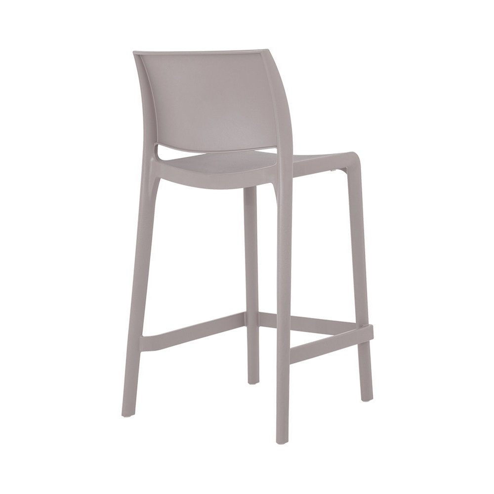 Set of Two 26" Taupe Heavy Duty Plastic Low Back Outdoor Counter Height Bar Chairs on a white background