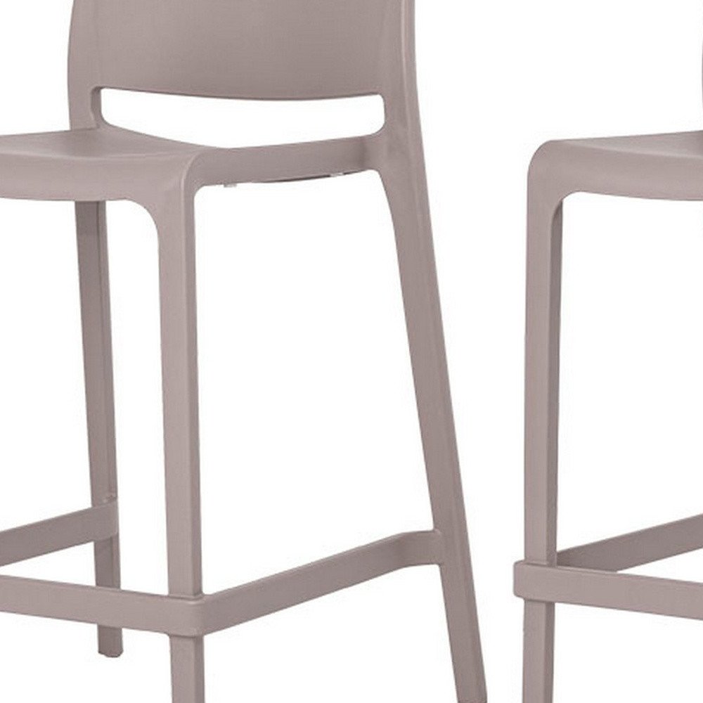 Set of Two 26" Taupe Heavy Duty Plastic Low Back Outdoor Counter Height Bar Chairs on a white background