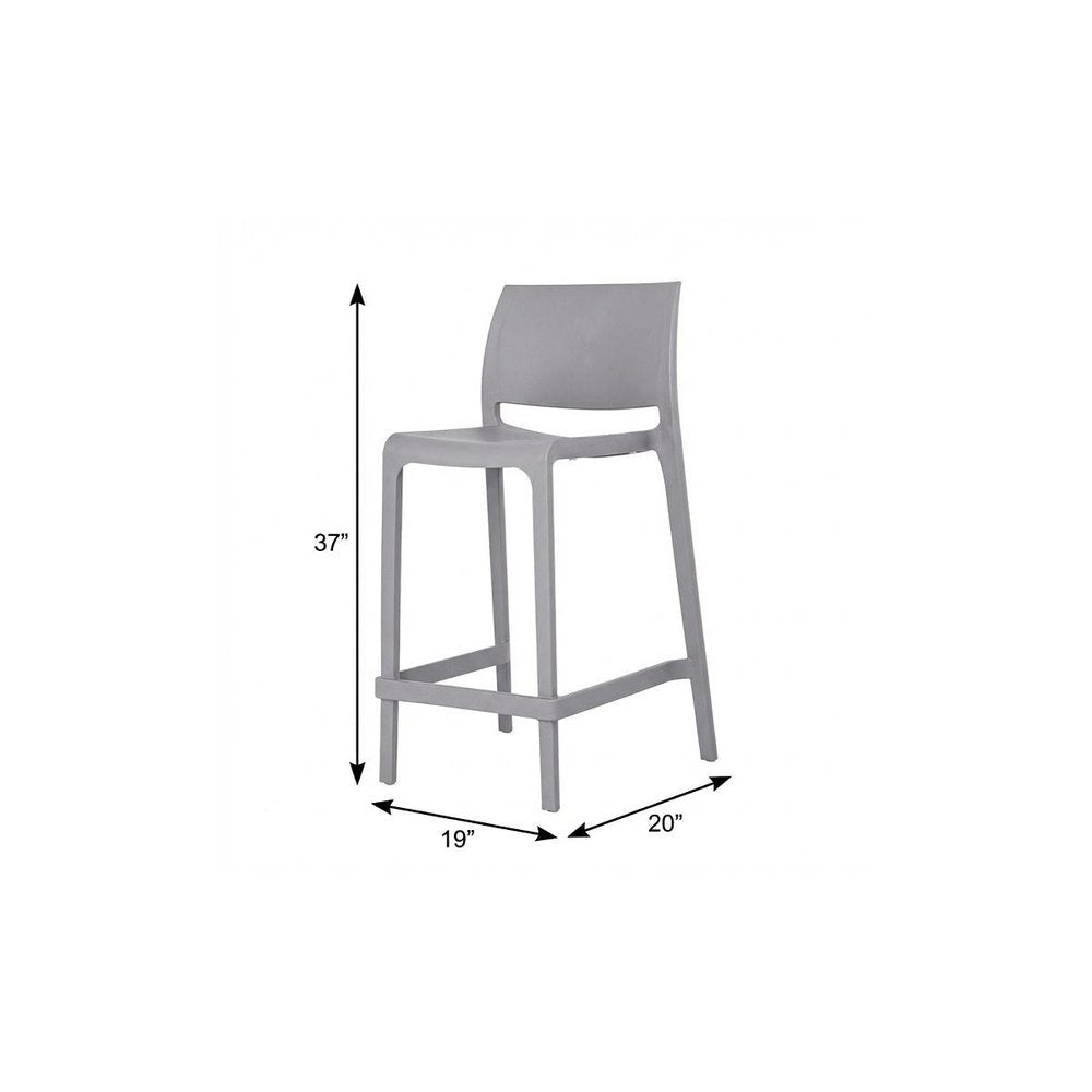 Set of Two 26" Gray Heavy Duty Plastic Low Back Outdoor Counter Height Bar Chairs on a white background