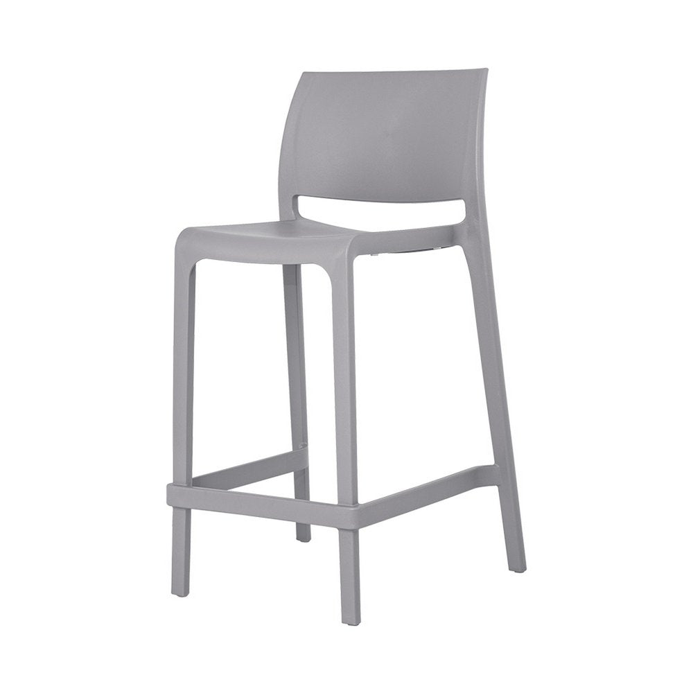 Set of Two 26" Gray Heavy Duty Plastic Low Back Outdoor Counter Height Bar Chairs on a white background