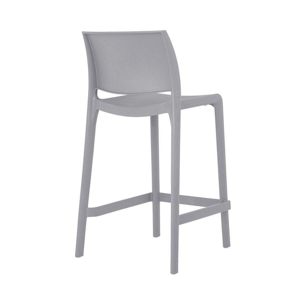 Set of Two 26" Gray Heavy Duty Plastic Low Back Outdoor Counter Height Bar Chairs on a white background
