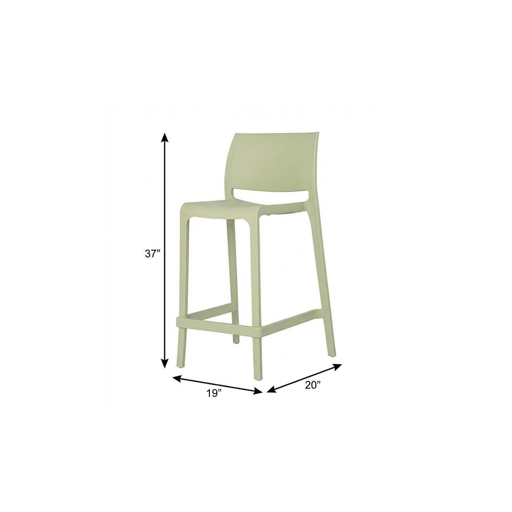 Set of Two 26" Green Heavy Duty Plastic Low Back Outdoor Counter Height Bar Chairs on a white background