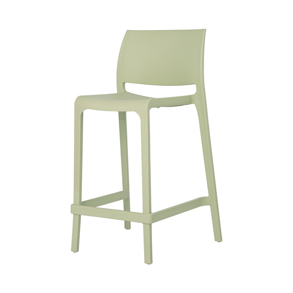 Set of Two 26" Green Heavy Duty Plastic Low Back Outdoor Counter Height Bar Chairs on a white background