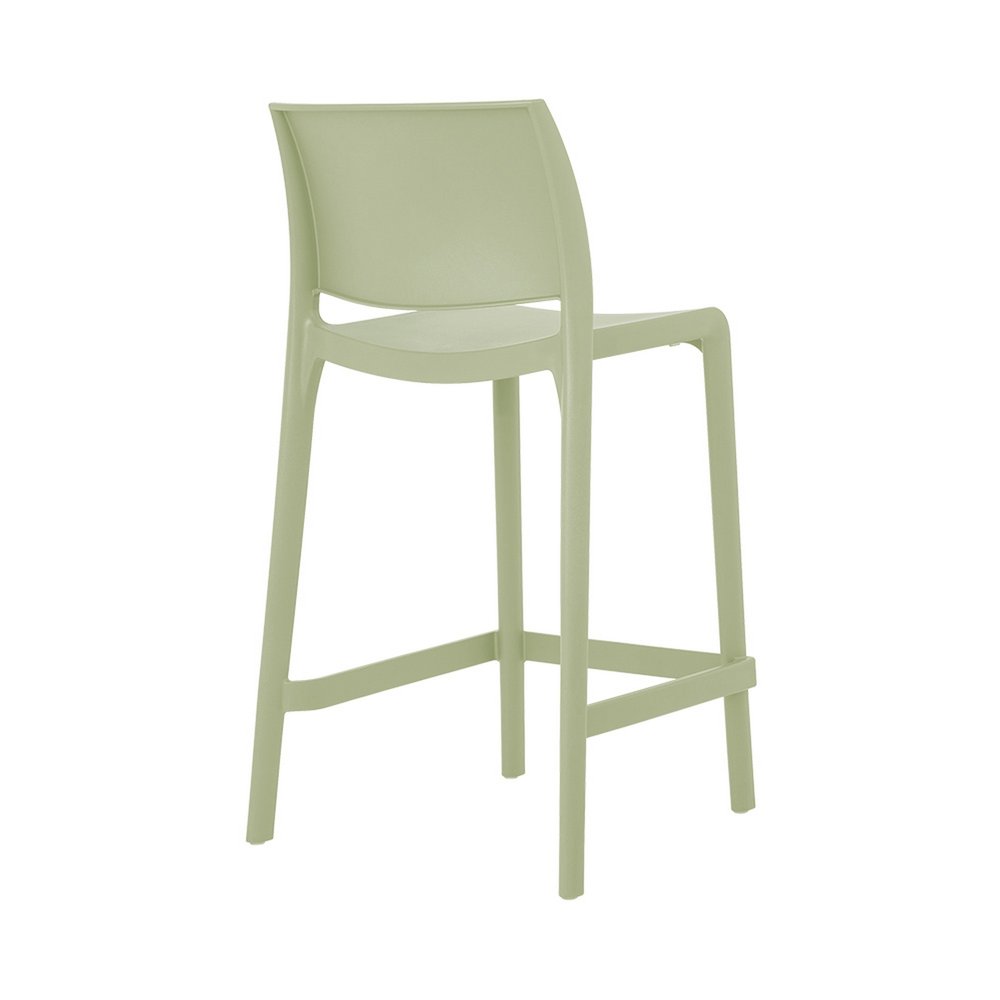Set of Two 26" Green Heavy Duty Plastic Low Back Outdoor Counter Height Bar Chairs on a white background